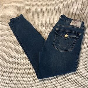 True Religion Halle Hugh Rise Super Skinny Dark Wash Jeans Womens Size 26